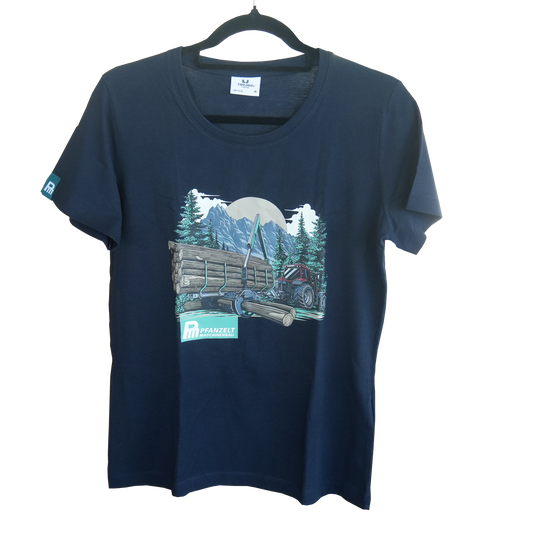 Damen T-Shirt, Rückeanhänger, dunkelblau